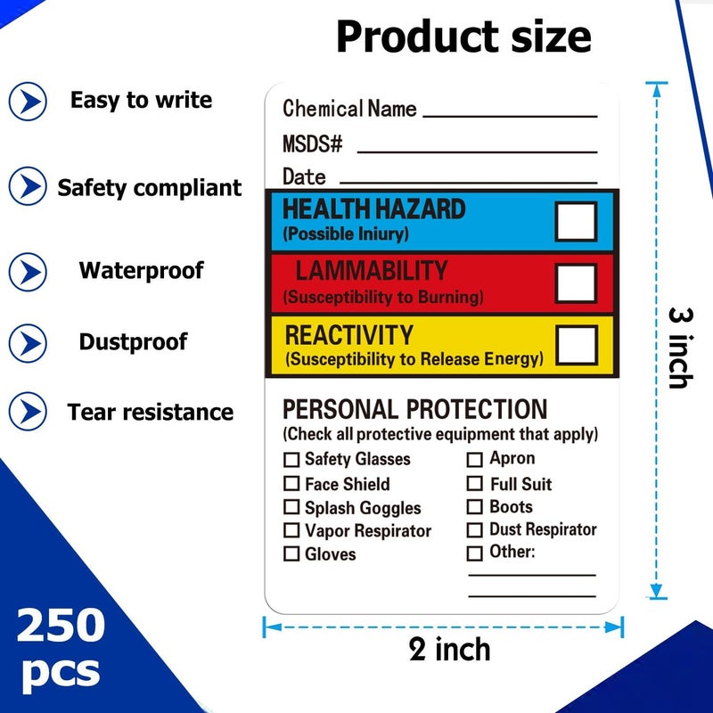 Well Tile SDS Stickers/MSDS Stickers for Chemical Safty Data 2 X 3 Inches - Chemical Identifying and Labeling Sticker Decals - 250 HIMG Write-in Labels - Image 2